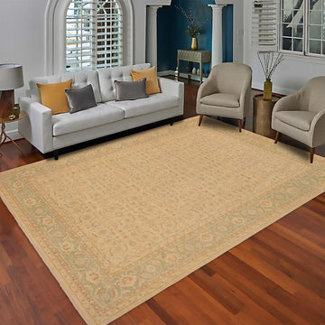 handmade Transitional Kafkaz Chobi Ziegler Beige Green Hand Knotted RECTANGLE 100% WOOL area rug 9 x 12